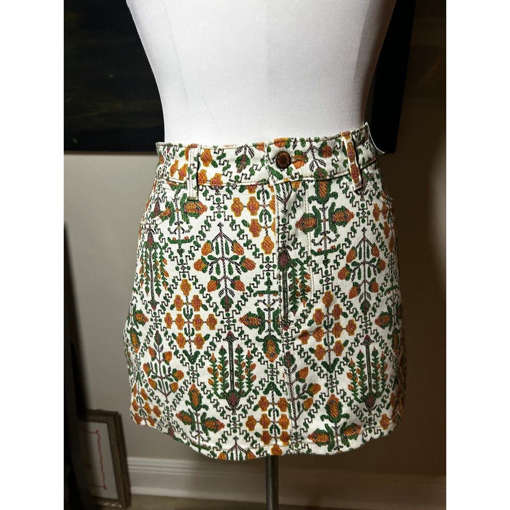 Wrangler Womens Tapestry Print Denim Mini Skirt Geometric Boho Green Orange - Picture 3 of 5